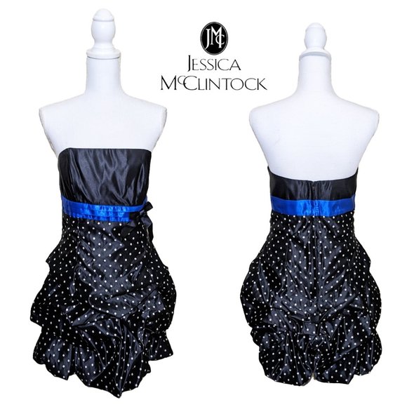 1980s JESSICA MCCLINTOCK for Gunne Sax Polka Dot Satin Mini Bubble Party Dress - Picture 1 of 8